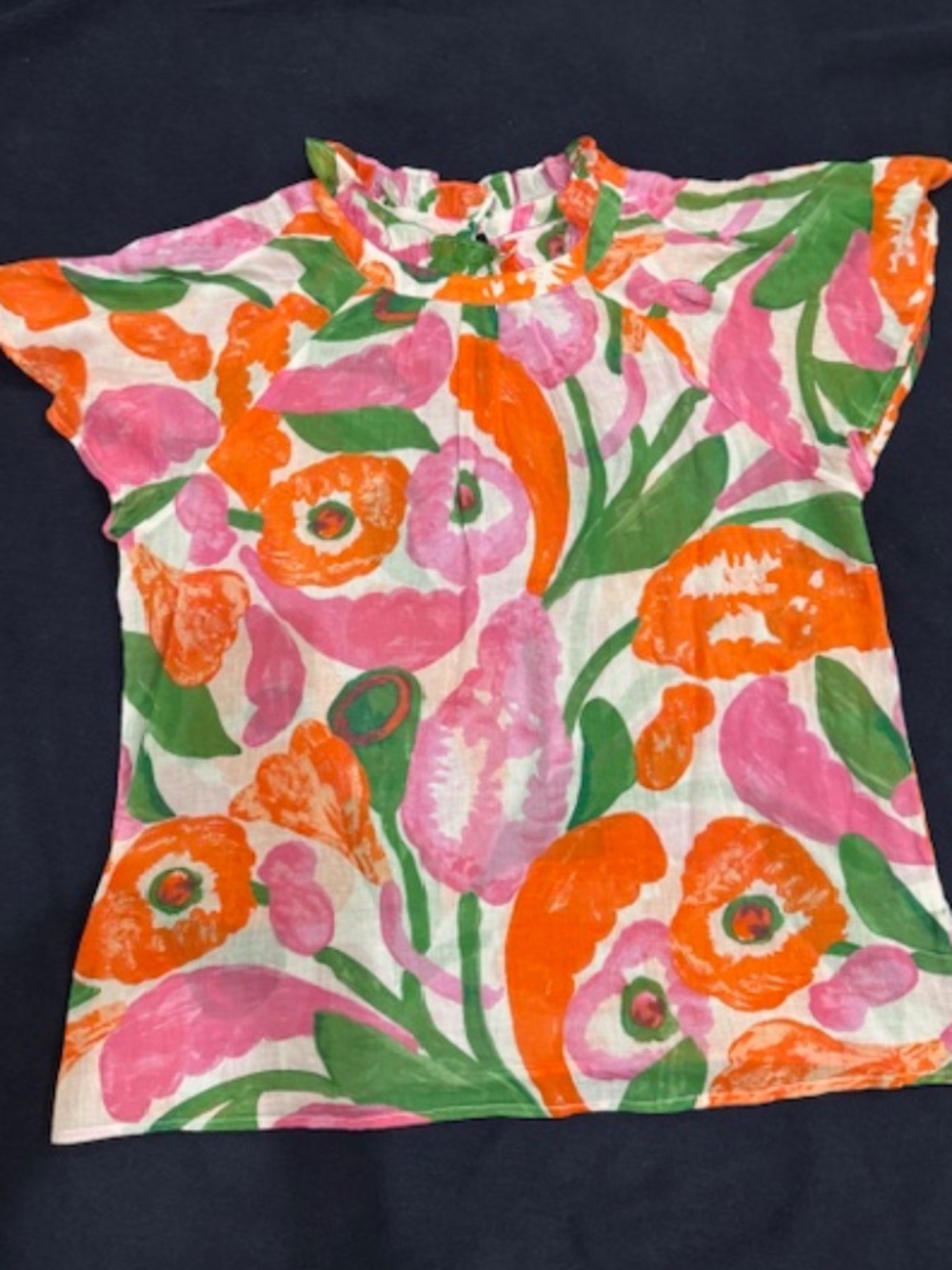 EUC- worn ONCE! Banjanan Ruffle Collarl Joyful Top in Euphoric Bloom, $195, L